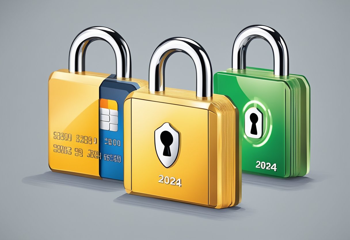 A secure and private environment with credit cards and lock symbols, showing comparison and tips for 2024