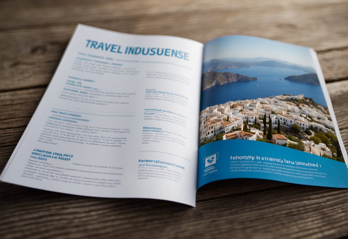 A travel insurance brochure with a focus on coverage for Greece, featuring a list of benefits and details in German