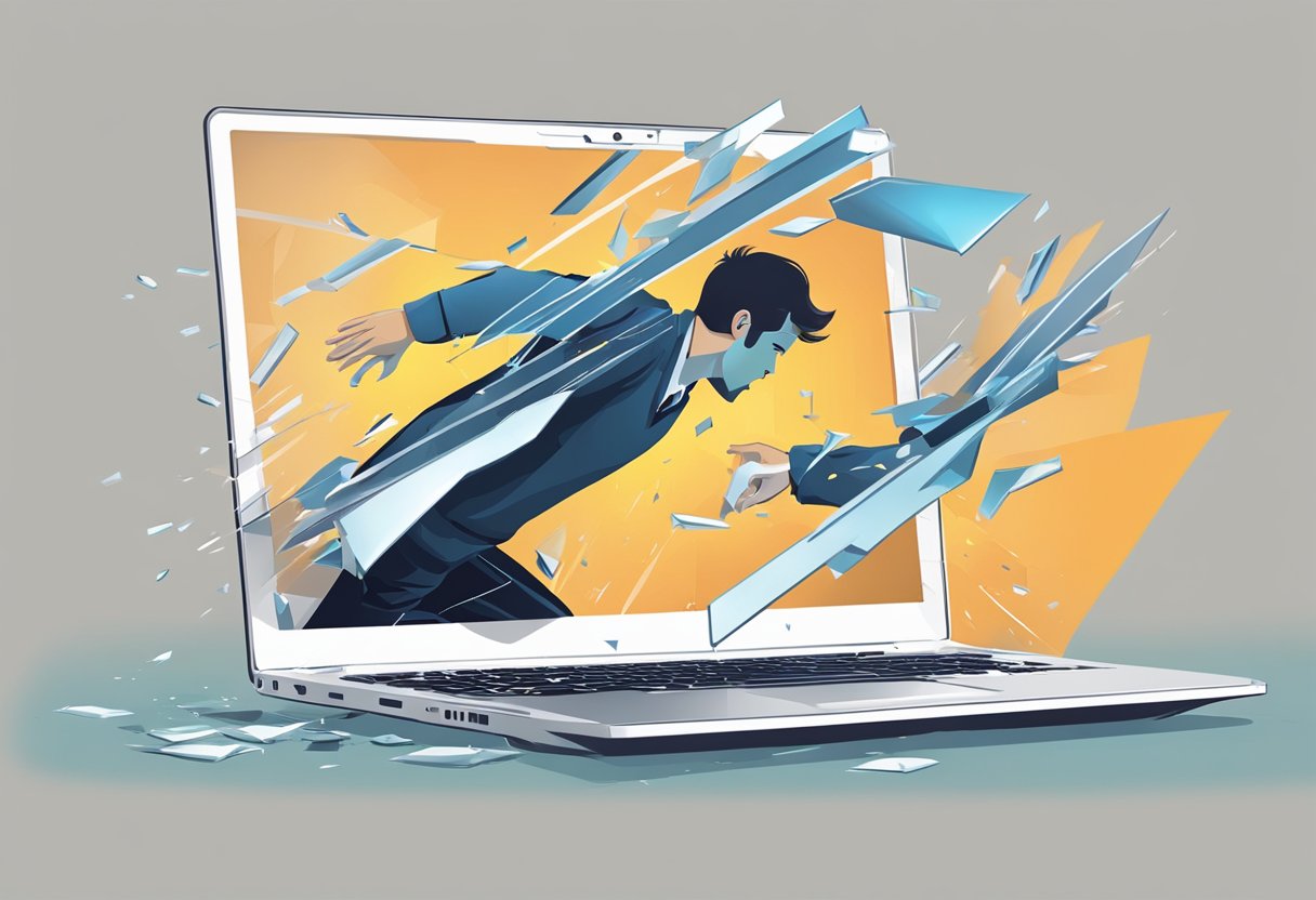 A student drops a laptop, causing it to shatter