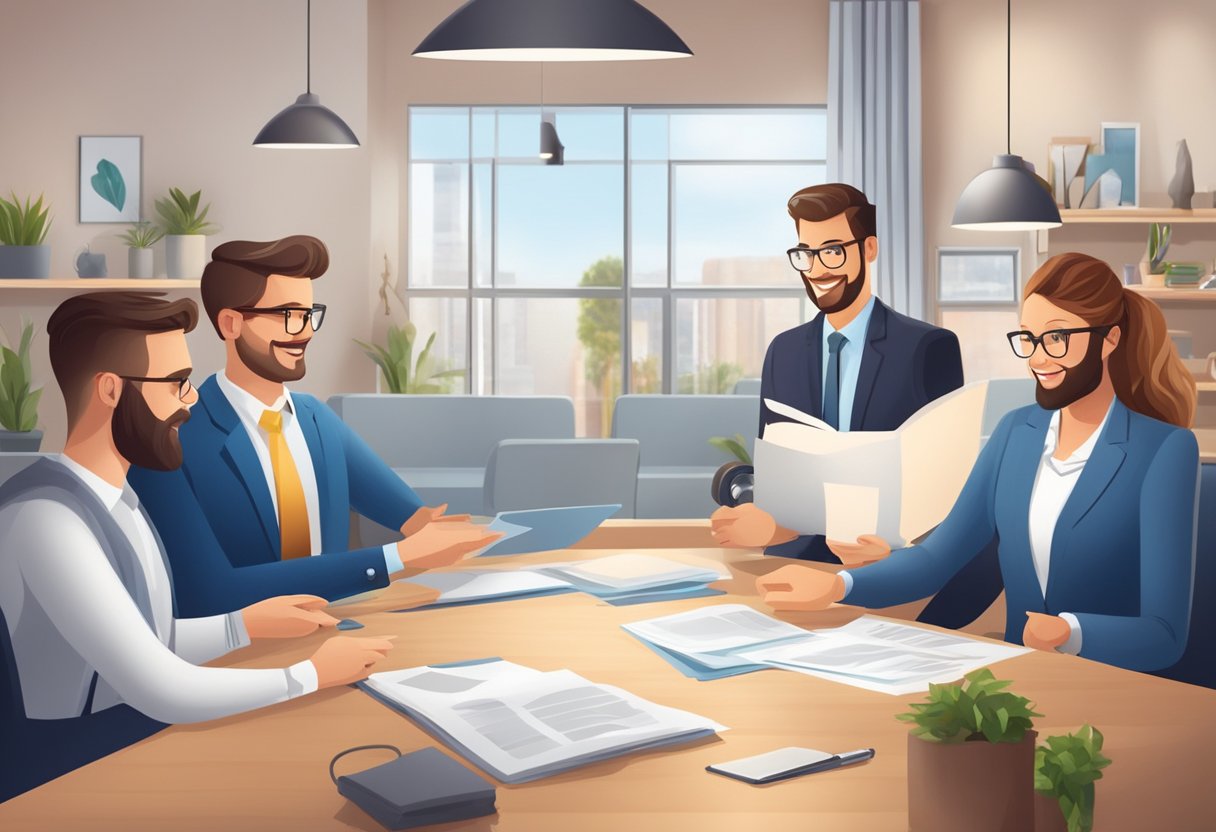 BavariaDirekt legal protection insurance offers additional services and benefits. A scene could show a customer receiving support or assistance from the company