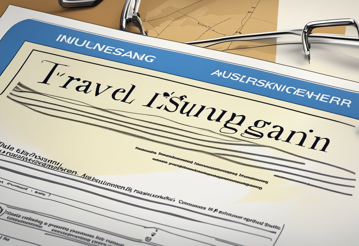 A travel insurance policy document with "Leistungsumfang und Deckungssummen Auslandskrankenversicherung Ergo" prominently displayed