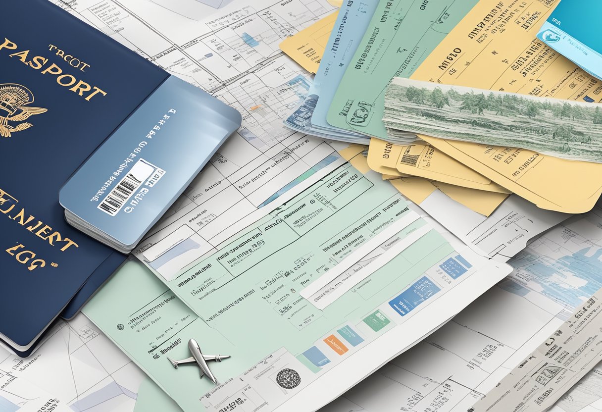 A traveler's passport, plane ticket, and ERGO travel insurance documents laid out on a table, ready for an upcoming trip