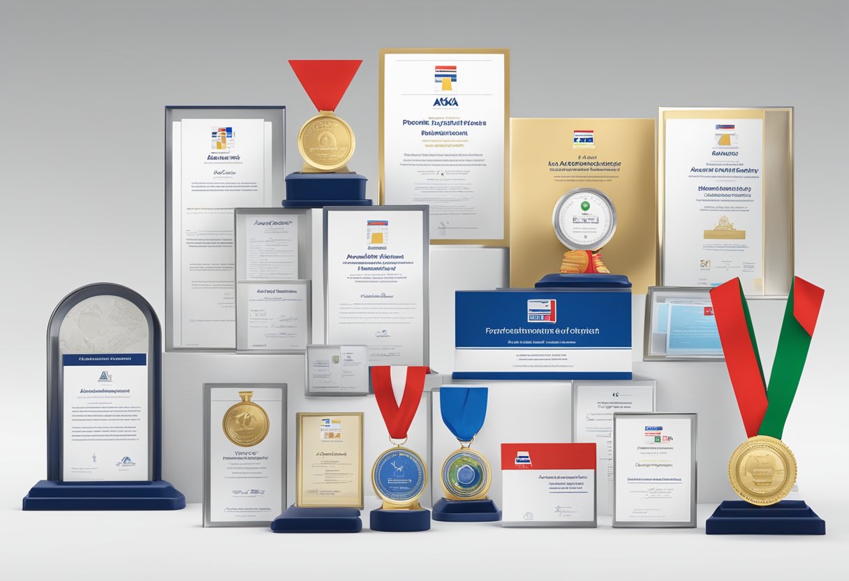 A display of accolades and awards for AXA Privathaftpflicht, including test reports and certificates