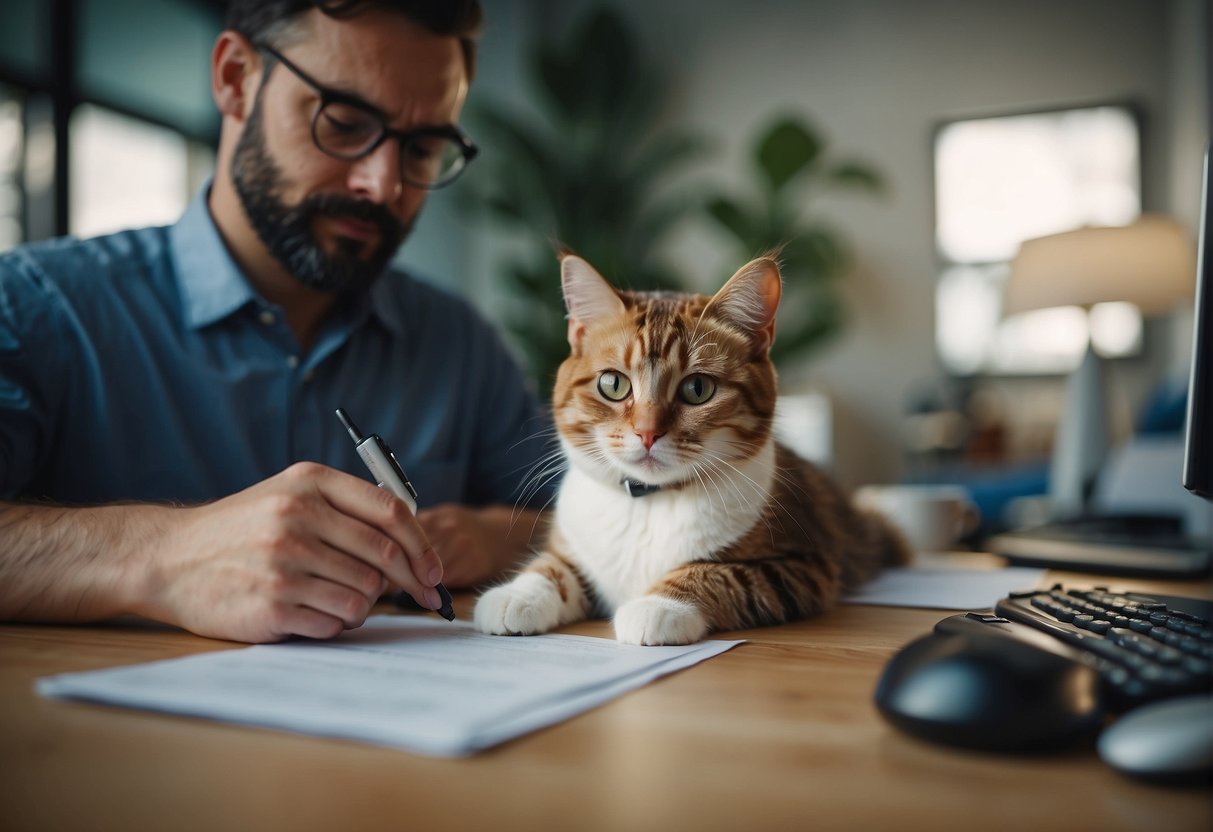 A customer service representative comparing pet insurance options for cats from Petolo, Agila, and Uelzener