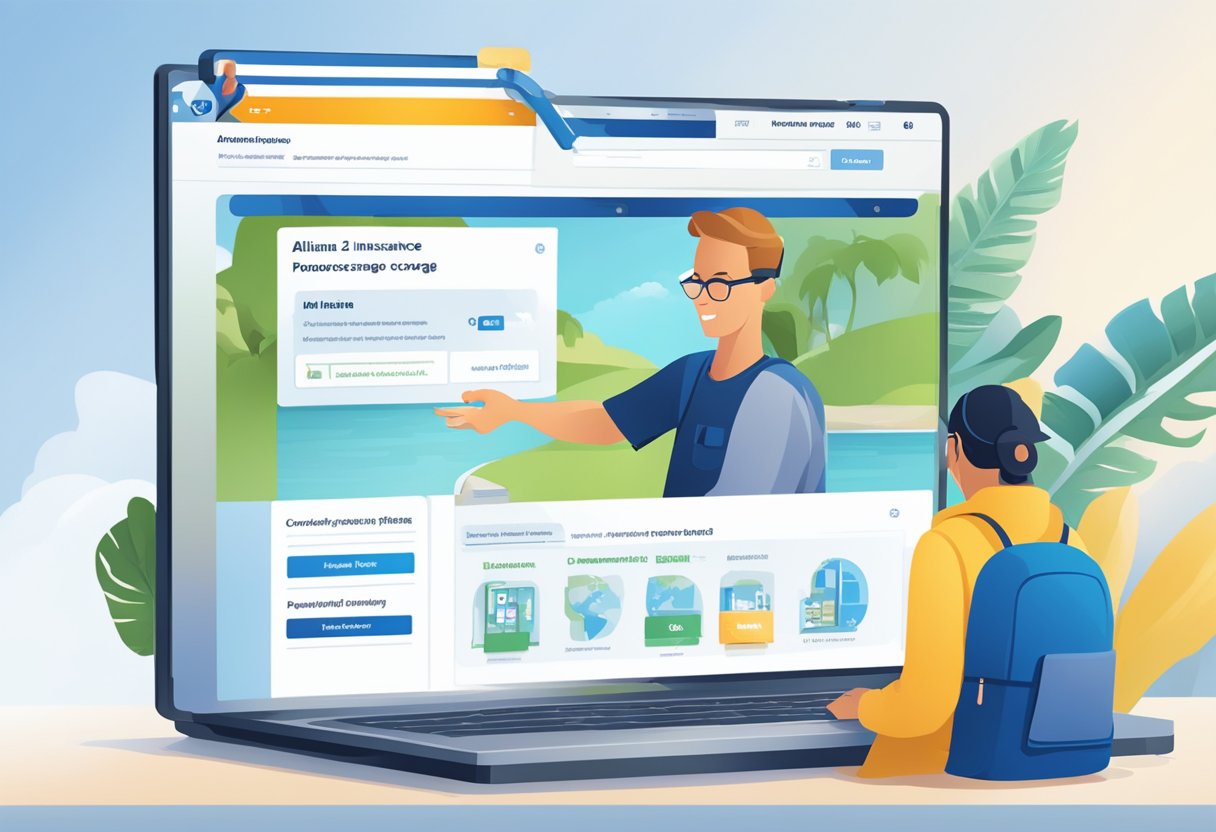 A person is purchasing Allianz travel insurance online through the Allianz Direct website. The person is entering personal information and selecting coverage options