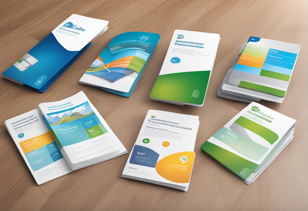 A table with four different insurance brochures laid out, including DELA Sterbegeld-Paket, Bayerische, ERGO, and SOLIDAR