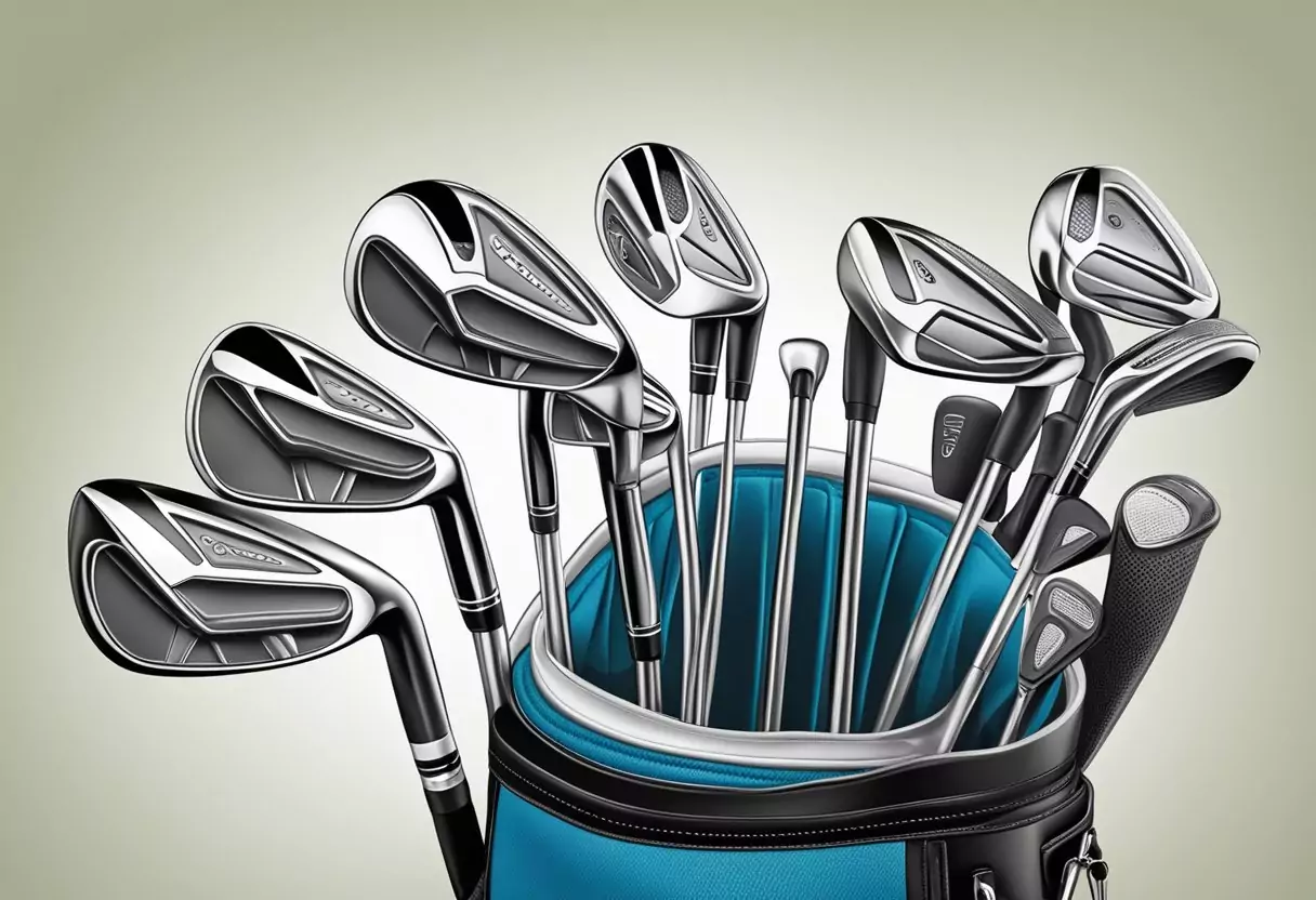 A golf bag and clubs are securely covered by a protective insurance policy, ensuring peace of mind for the owner