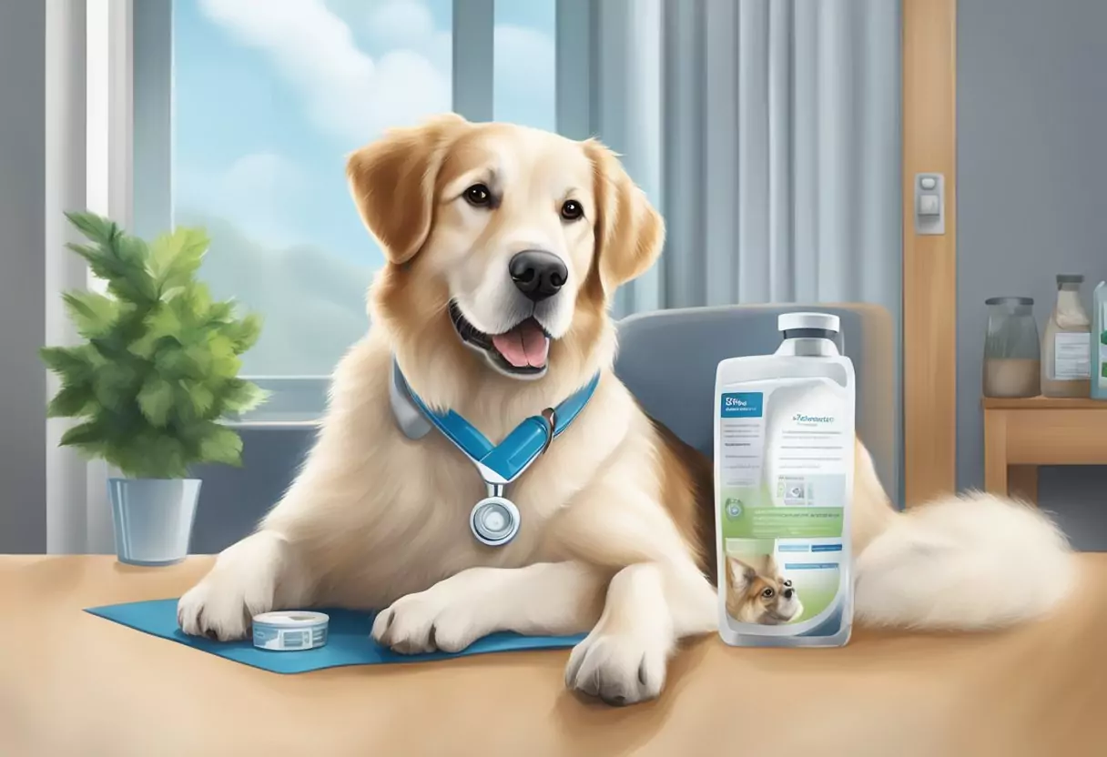 A detailed illustration of Bayerische Hundekrankenversicherung rates, featuring the company logo and a happy, healthy dog receiving medical care