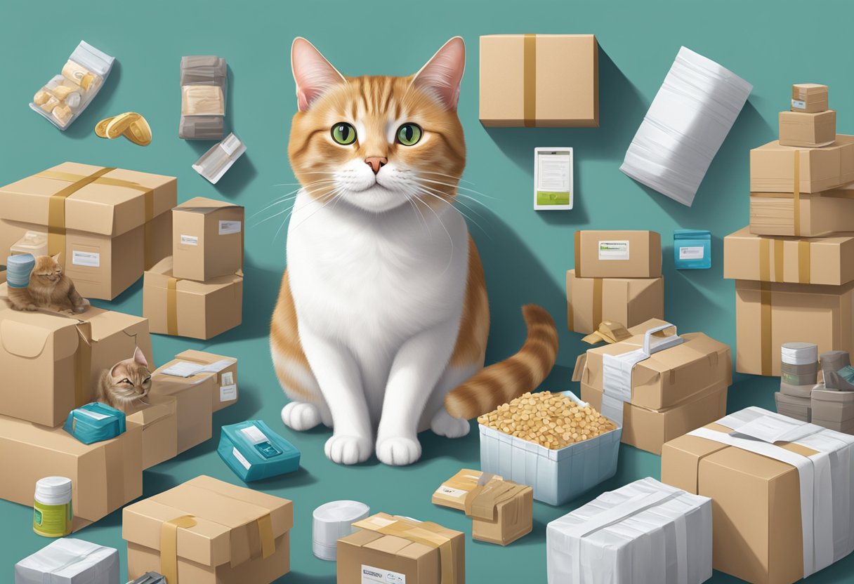 The scene depicts a cat surrounded by various premium packages and additional services offered by Gothaer cat health insurance
