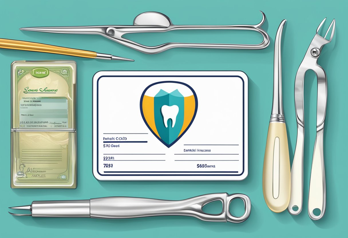 The scene features a dental insurance card with ERGO Dental-Schutz logo, surrounded by dental tools and a smiling tooth illustration