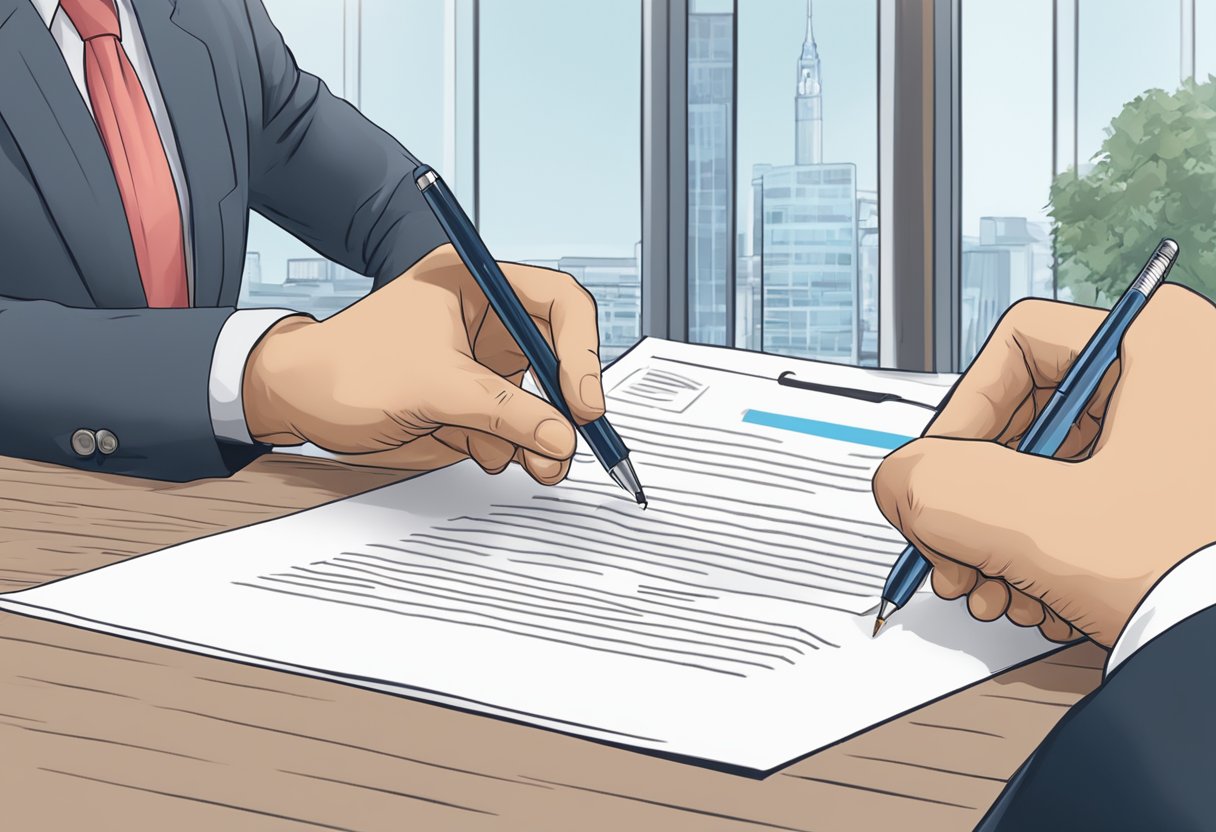 A person signing a contract for risk life insurance with Bayerische, step by step