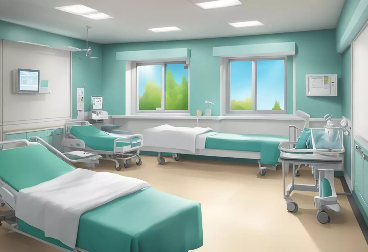 A hospital room with Barmenia insurance logo, no waiting time