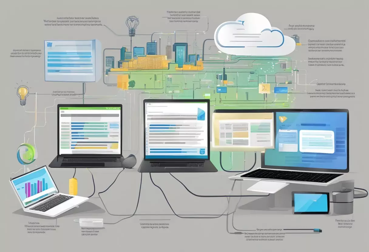 A vibrant city skyline with glowing electricity and power lines against a dark night sky