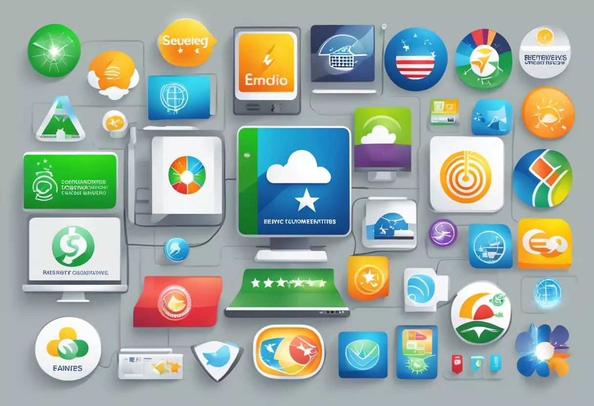 A computer screen displaying various energy provider logos with customer reviews and ratings