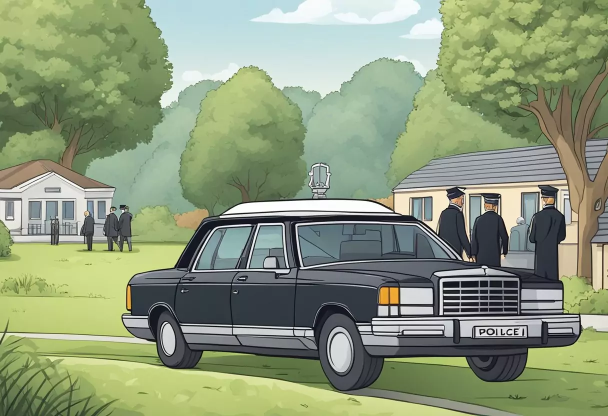 A scene of a funeral insurance policy comparison with text "Sterbegeldpolice: Mit oder ohne gesetzliche Sterbegeld-Leistungen? Sterbegeldversicherung Vergleich."