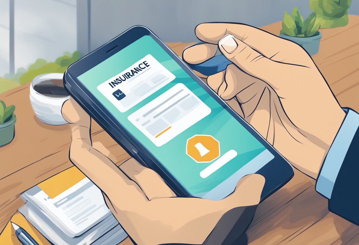 A person reporting damage on a mobile device and filing a claim for insurance comparison