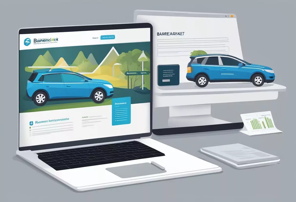 A car insurance policy from BarmeniaDirekt displayed on a computer screen with the company's logo and contact information visible