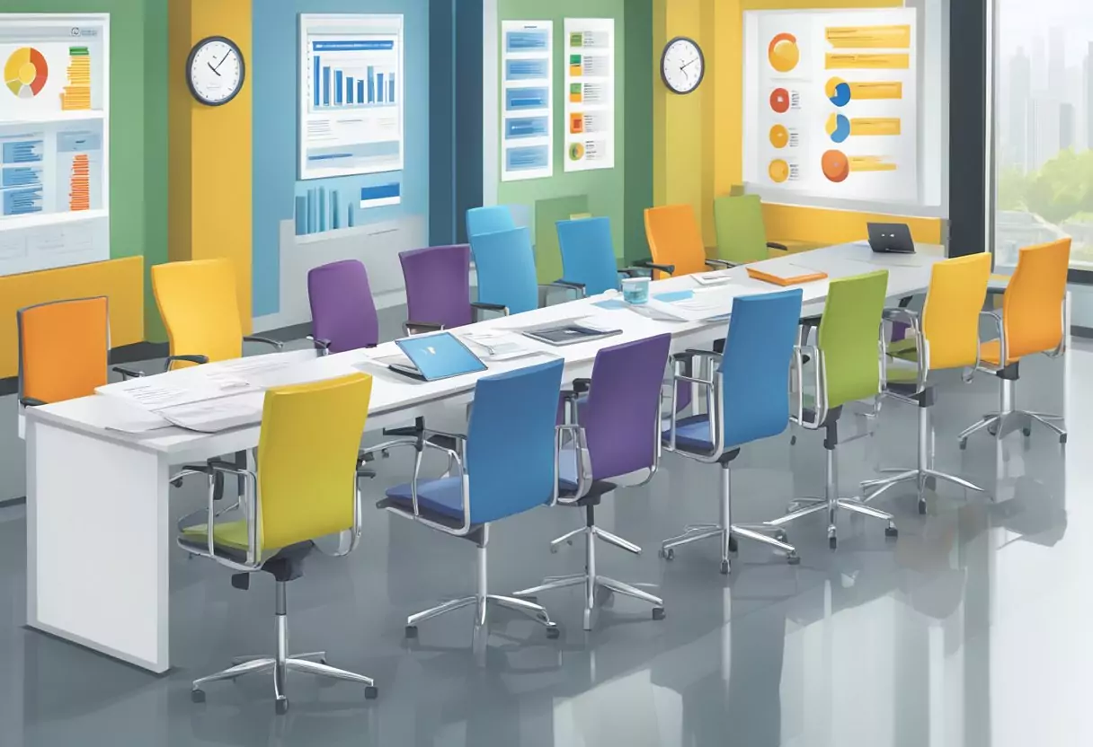 A table with six insurance company logos displayed, surrounded by question marks and comparison charts