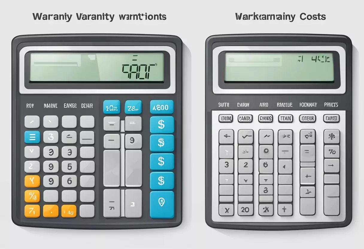 A calculator showing the comparison of warranty extension costs. Multiple warranty plan options displayed with corresponding prices