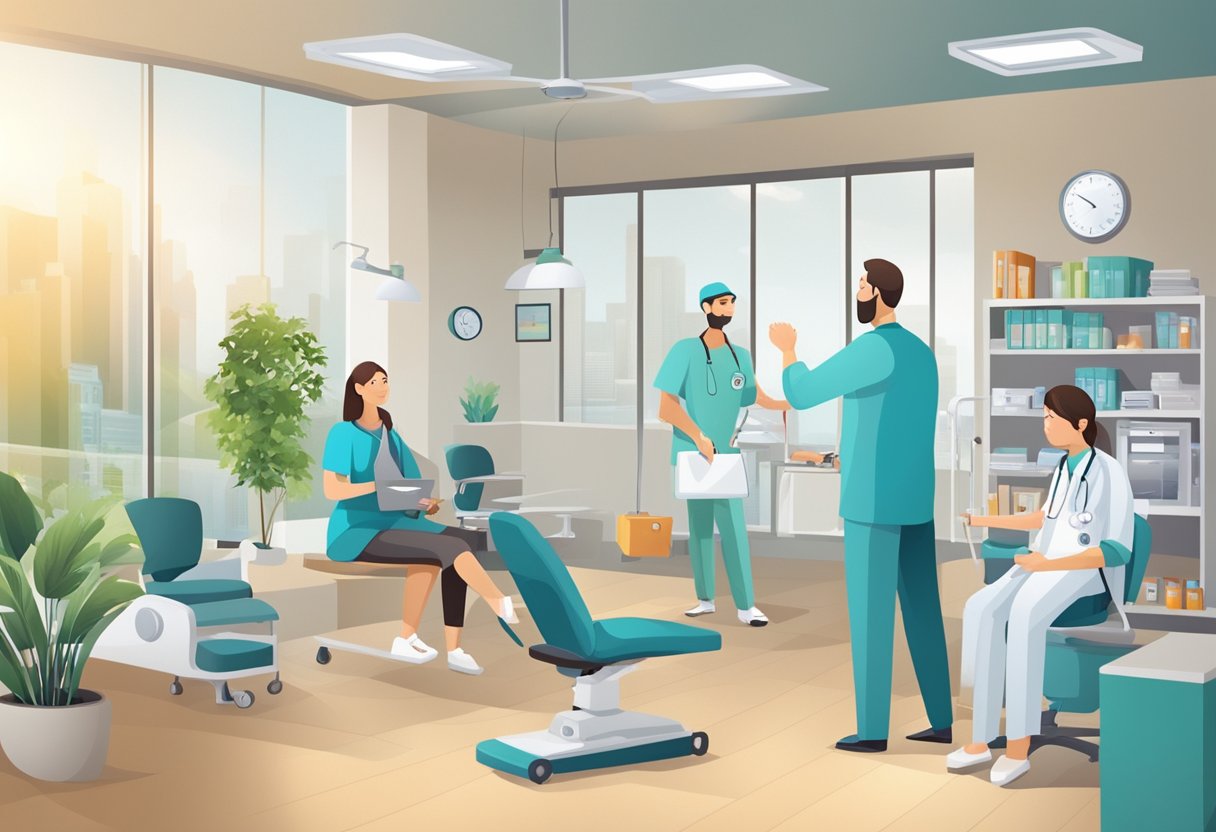 The best private health insurance companies offer additional benefits. Illustrate a scene with a variety of medical services and perks being offered to customers
