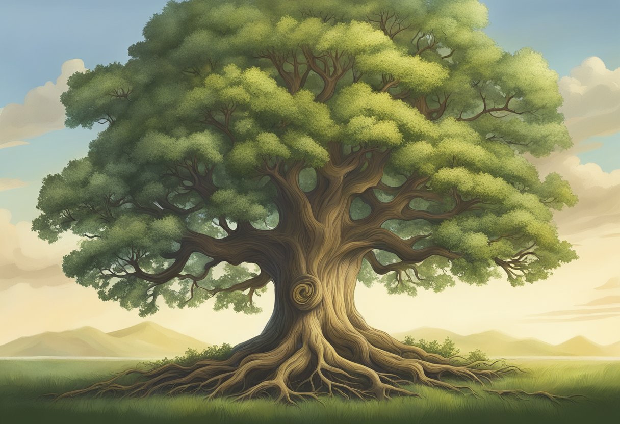 A sturdy oak tree stands tall, symbolizing the importance of financial stability for the best private health insurance provider. The tree's roots run deep, reflecting the secure foundation necessary for a reliable insurance company