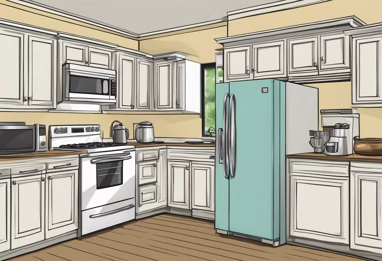 A kitchen with various appliances like a refrigerator, stove, dishwasher, and microwave, all covered by a household appliance insurance policy