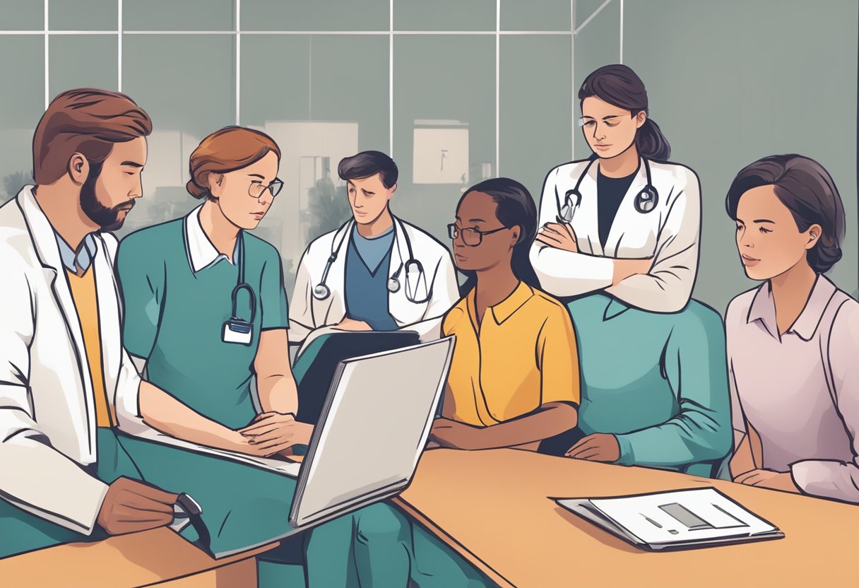 A group of people considering health insurance options, with a focus on Anwartschaftsversicherung and private krankenversicherung