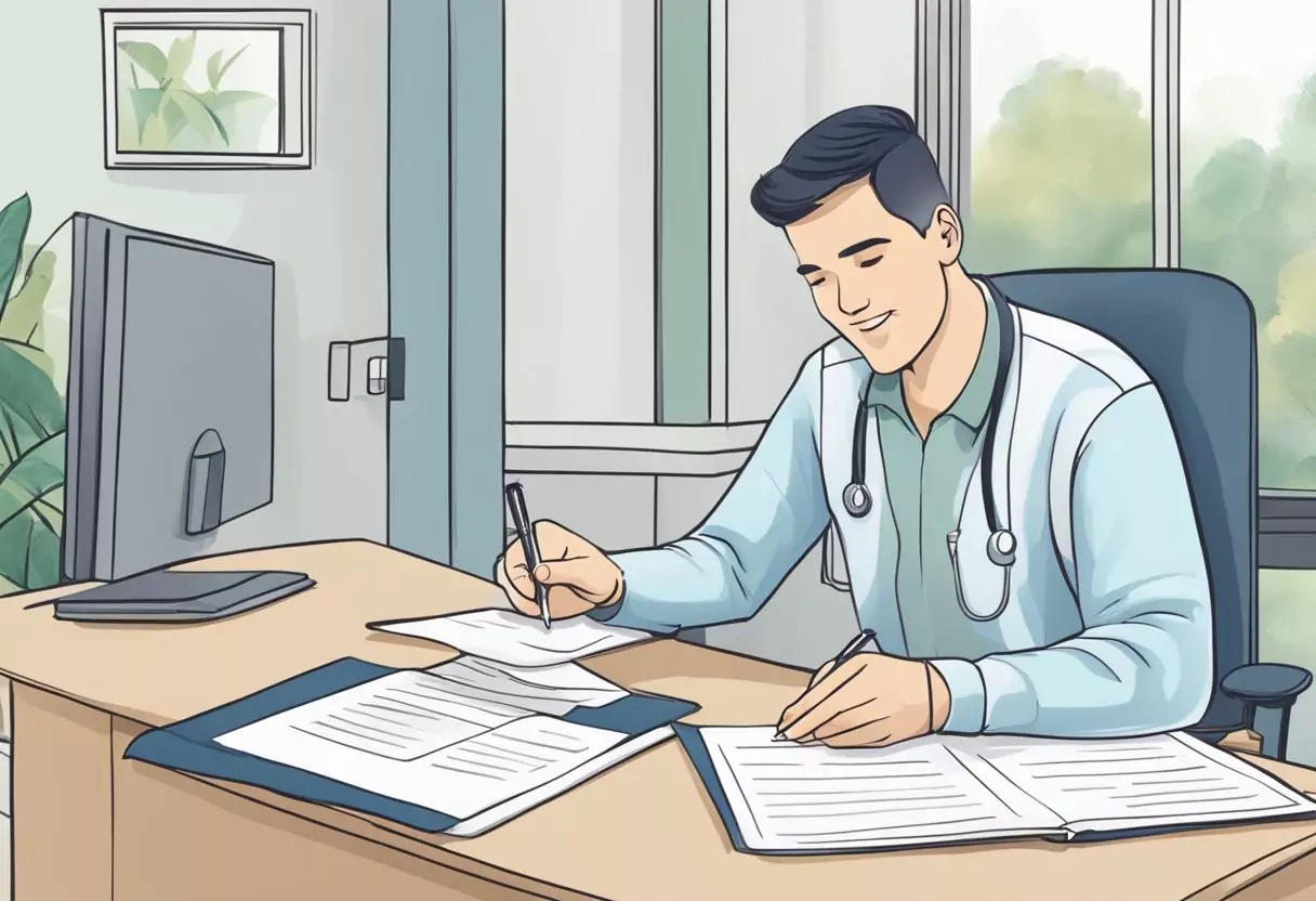 A person completing a health questionnaire for disability insurance