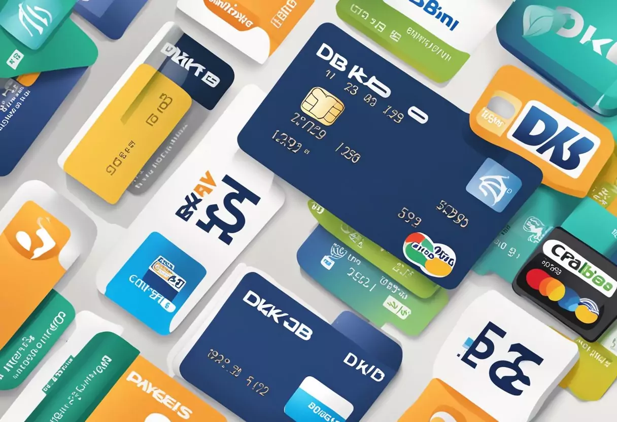 A credit card with "DKB" logo surrounded by various fees and charges