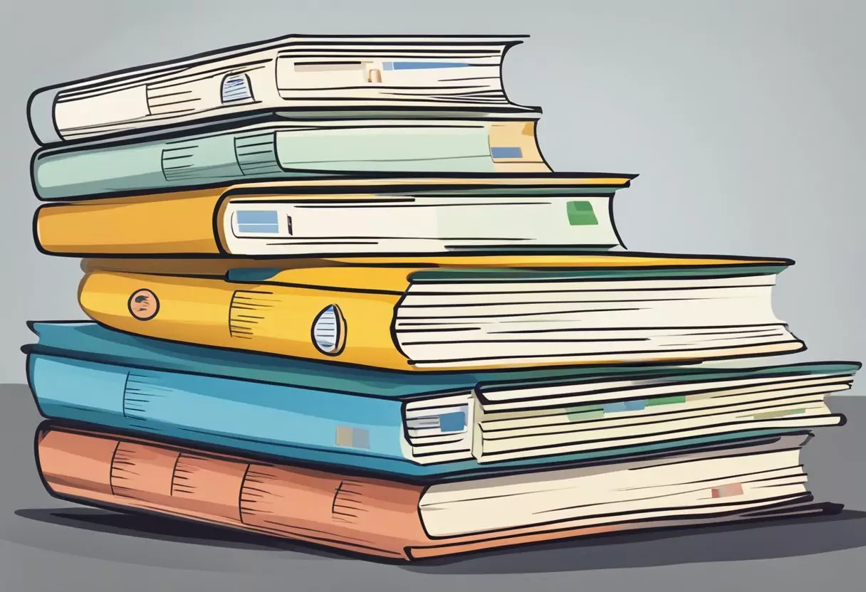 A stack of life insurance policy documents with comparison charts and top provider logos, symbolizing retirement planning and security