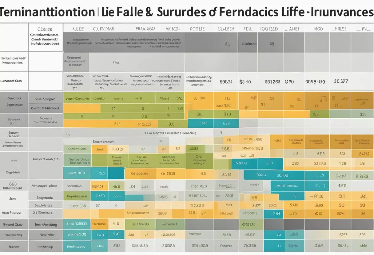 A table with two columns comparing termination and surrender values of life insurance policies from top providers