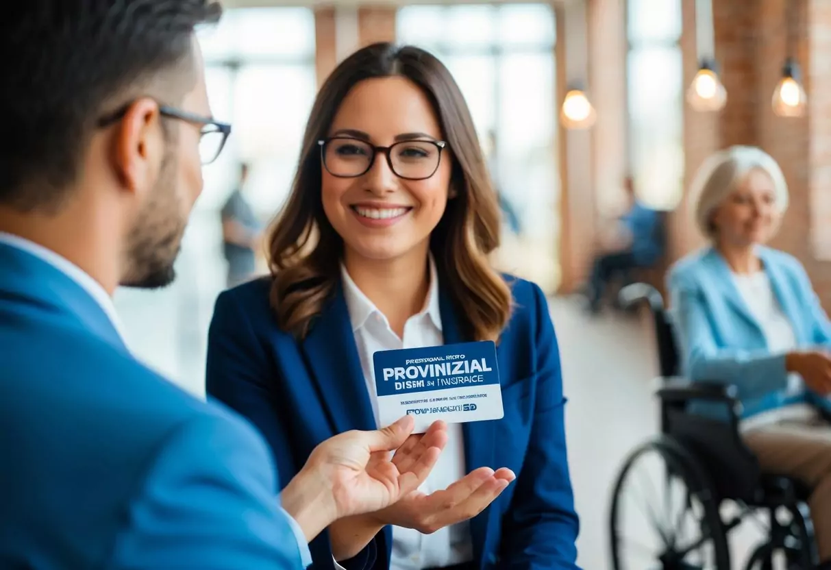 A person receiving a discount card for Provinzial disability insurance