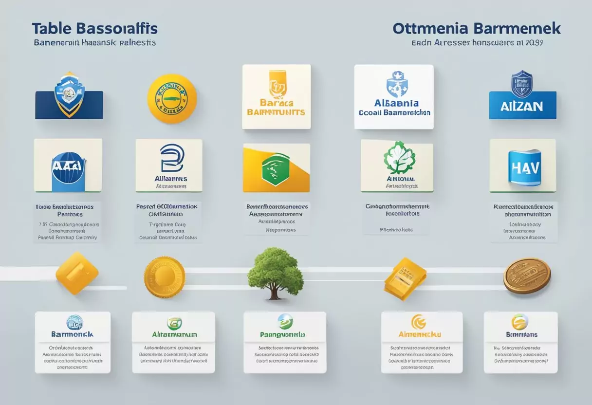 A table with logos of Barmenia, ottonova, arag, allianz, dkv, and hansemerkur, each with a list of benefits and prices
