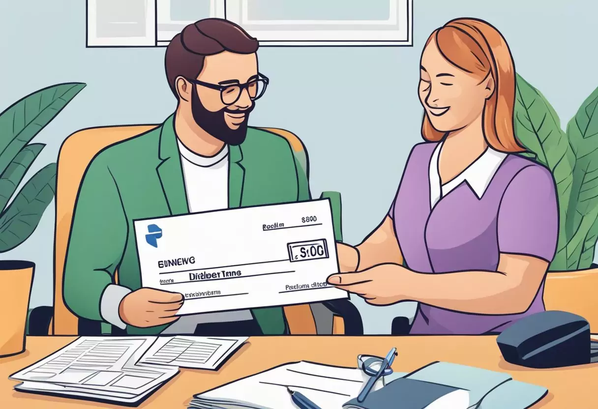 A person receiving a refund check for their disability insurance policy