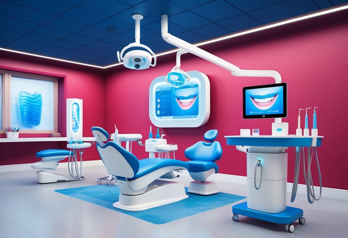Ein futuristisches Zahnarztbüro mit fortschrittlicher Technologie und innovativen Zahnaufhellungsverfahren