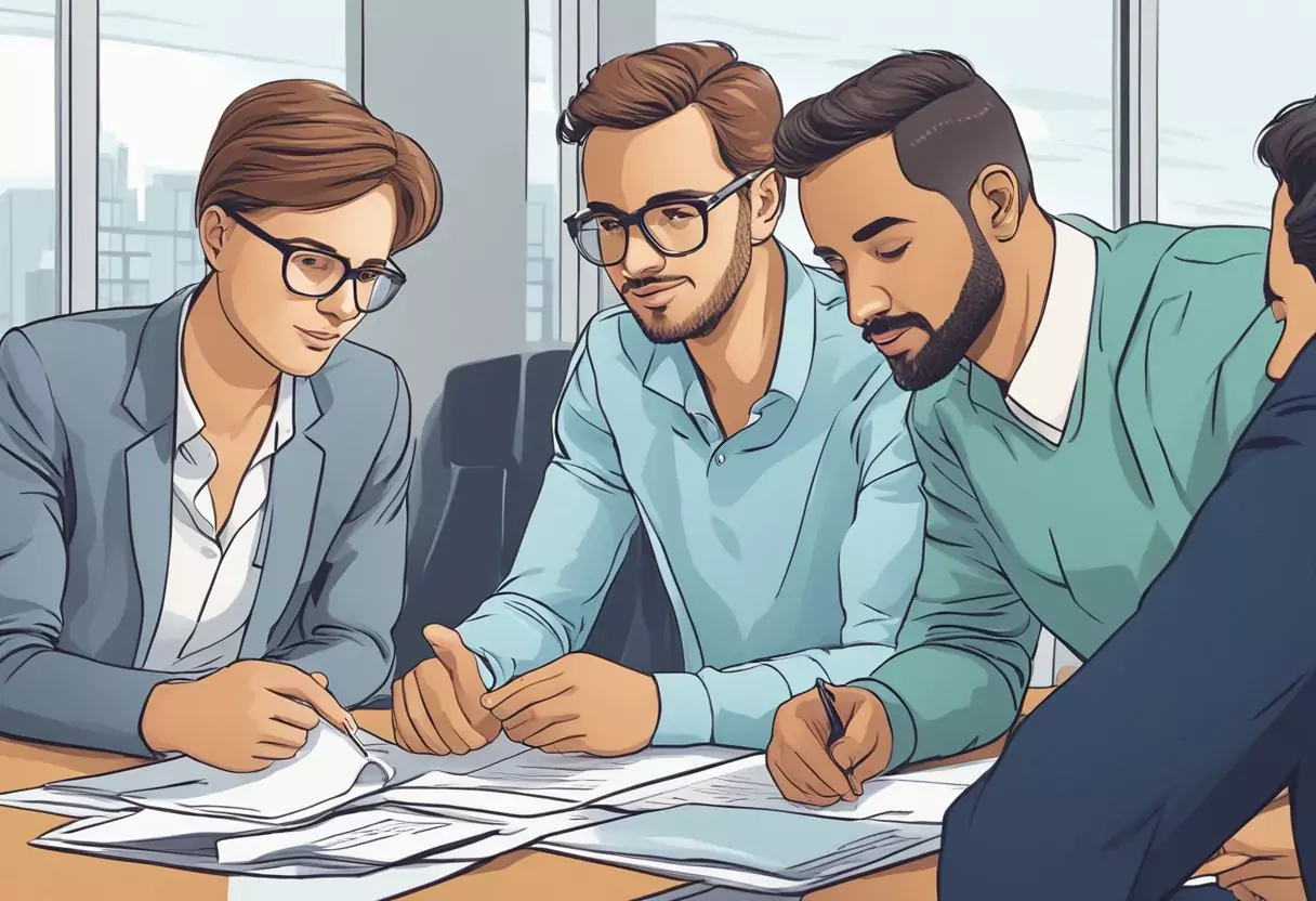 Eine Gruppe von Personen vergleicht verschiedene Versicherungsanbieter, mit einem Fokus auf die Allianz Risikolebensversicherung.