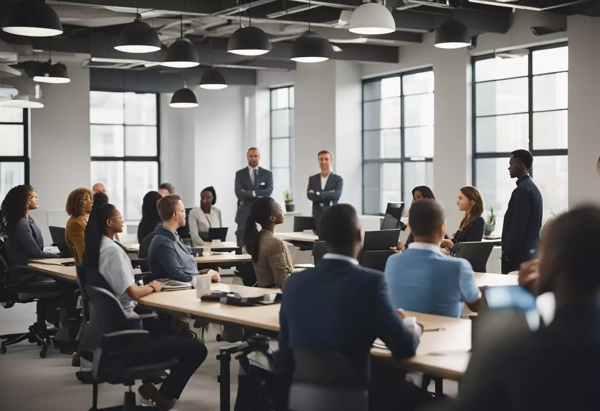 Eine Person an einem Schreibtisch, umgeben von Papierkram und Diagrammen, mit einem Taschenrechner und einem Stift in der Hand, die über "Kosten und Beiträge BU oder AU" nachdenkt.