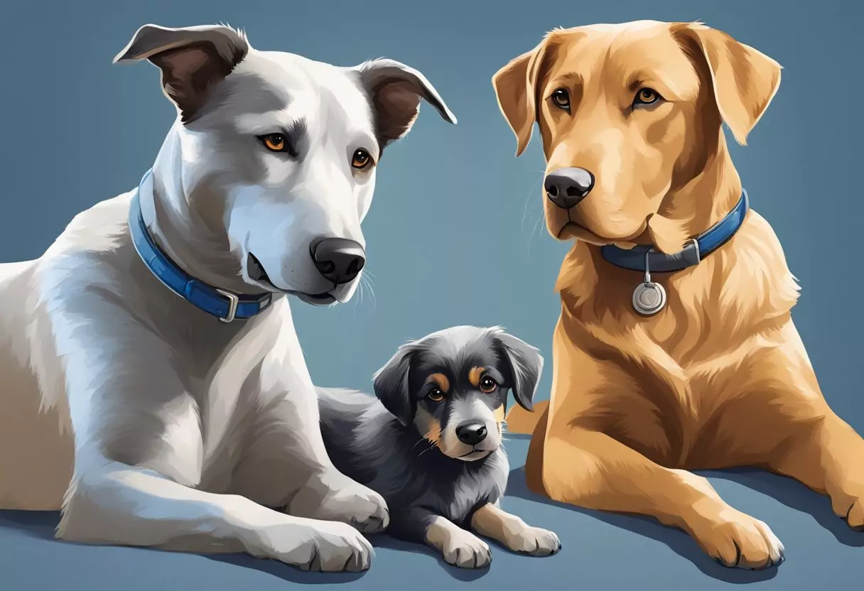 Zwei Hunde, einer älter und einer jünger, sitzen nebeneinander. Der ältere Hund hat einen nachdenklichen Ausdruck, während der jüngere energiegeladen aussieht. Die Logos von Uelzener und Allianz sind im Hintergrund sichtbar.