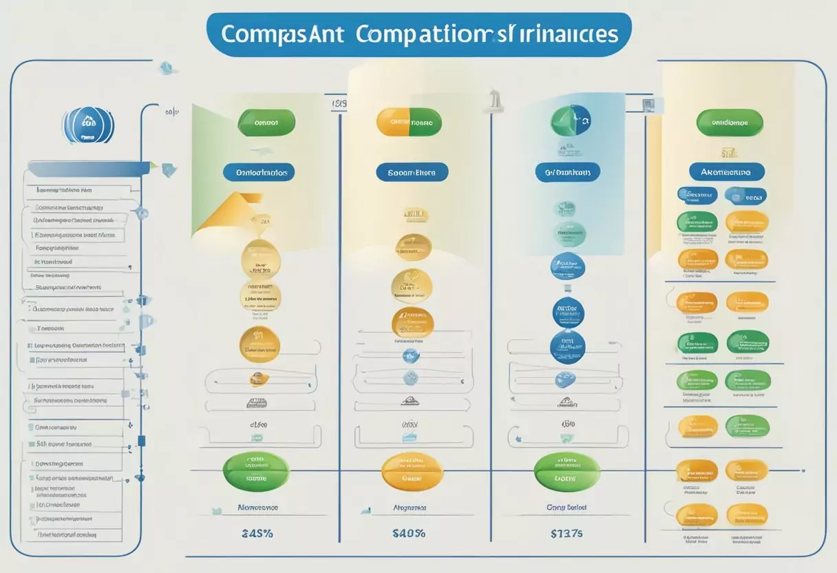 Ein Vergleichsdiagramm, das die Beiträge und Kostenstrukturen der privaten Krankenversicherung von Ottonova, Allianz und ARAG für Arbeitnehmer zeigt.