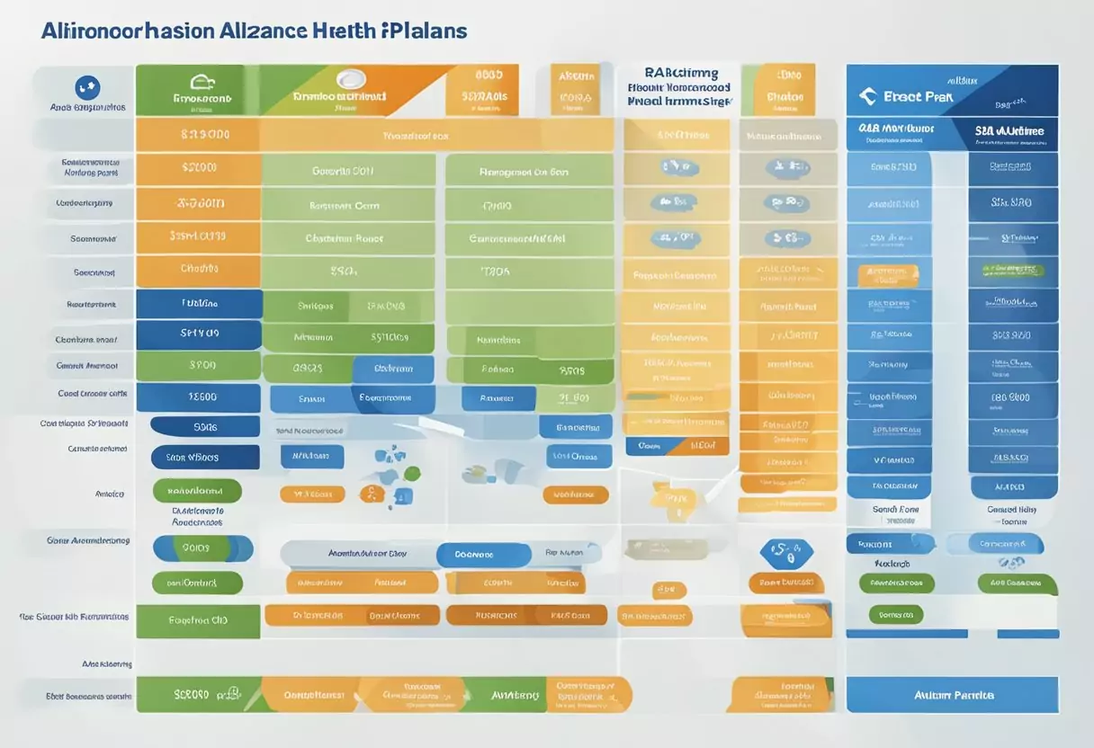 Ein Vergleichsdiagramm, das die Beiträge und Kostenstrukturen der privaten Krankenversicherungspläne für Familien von Debeka, AXA und Allianz zeigt.