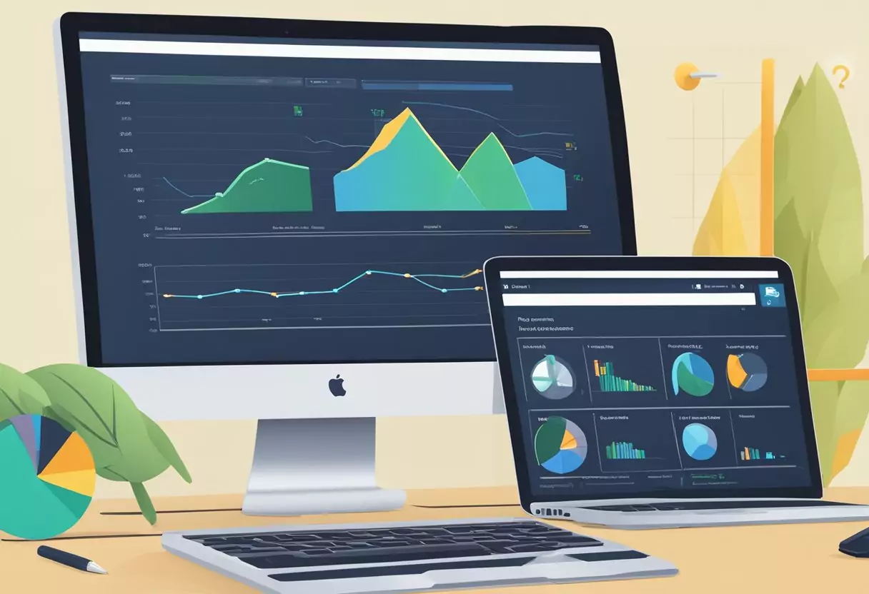 Drei Logos von Versicherungsgesellschaften, die auf einem Computerbildschirm angezeigt werden, mit Diagrammen, die Leistungen und Prämien für Selbstständige vergleichen.